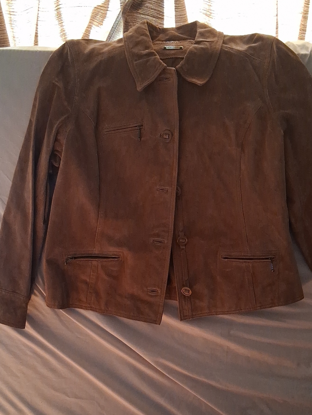 Women's Brown Suede Button-Front Leather Jacket